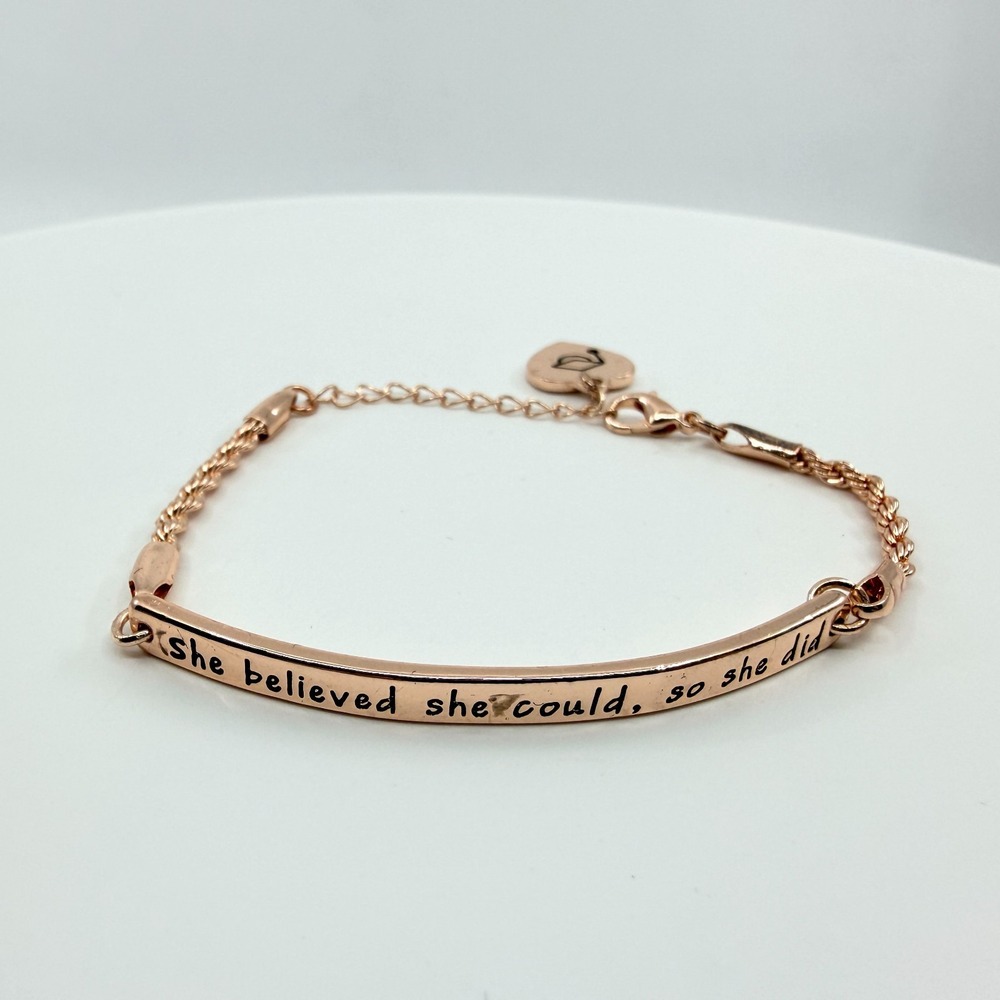 VTG Rose Gold Inscribed Bar Bracelet - She Believed She Could Gift